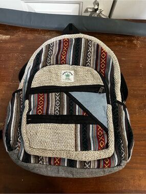 Earthbound  Multicolor Striped Hemp Backpack with Beige Accents